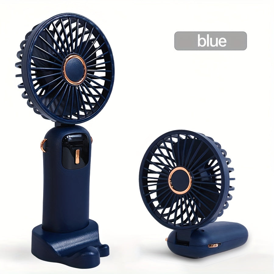 Portable Handheld Fan with Phone Stand, USB Rechargeable, 3-Speed, LED Display