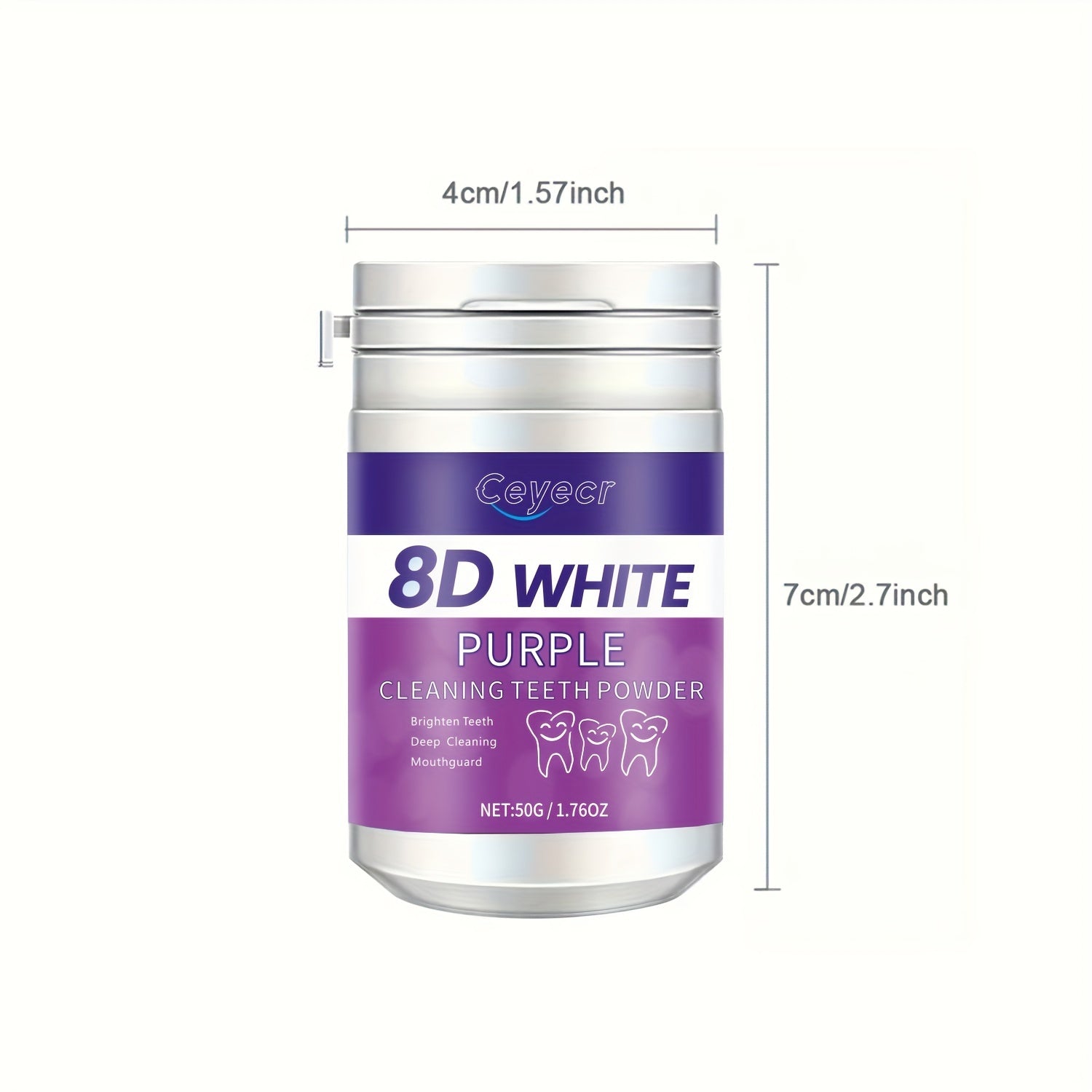 Purple Teeth Whitening Powder 1.76oz with Natural Pearl Essence for Brightening and Fresh Breath
