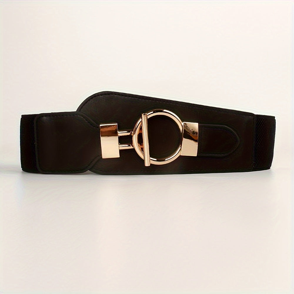 Elastic Female Wide Corset Belt with Golden Buckle for Dresses and Coats