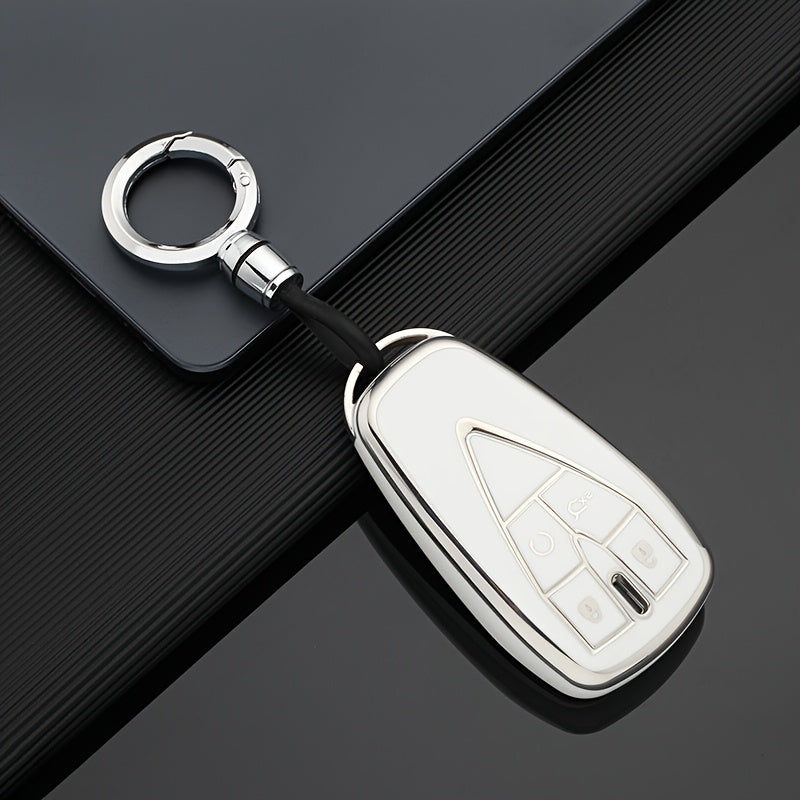 Universal TPU Key Cover for Cars Protective Case Silver Trim Rocket Design