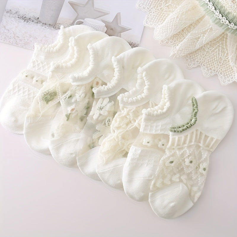 Juego de 8 calcetines invisibles de malla de cristal blanco para mujer verano transpirable de punto