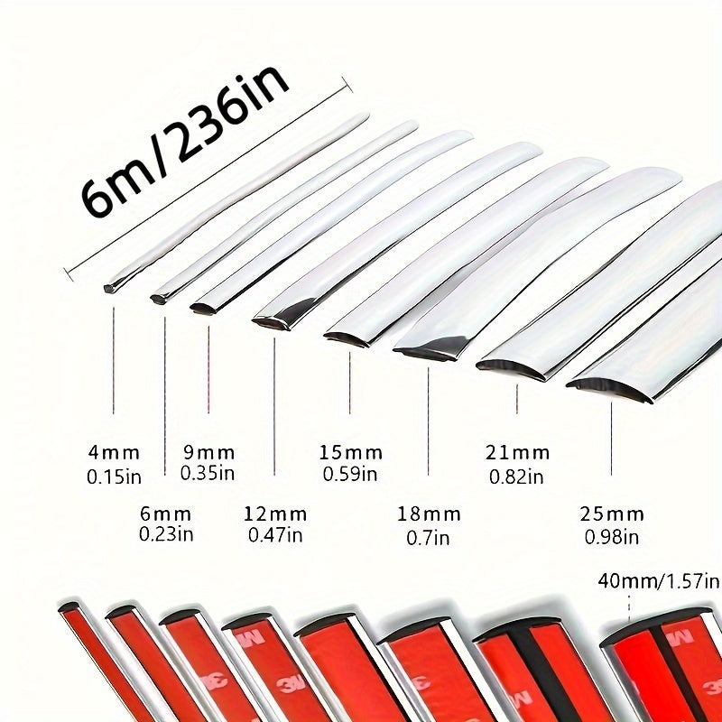 Car Body Bright Decoration Strip 6m/236in Bumper Edge Anti-Scratch Chrome