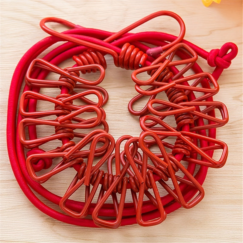 Portable Retractable Clothesline with 12 Windproof Clips for Camping and Travel