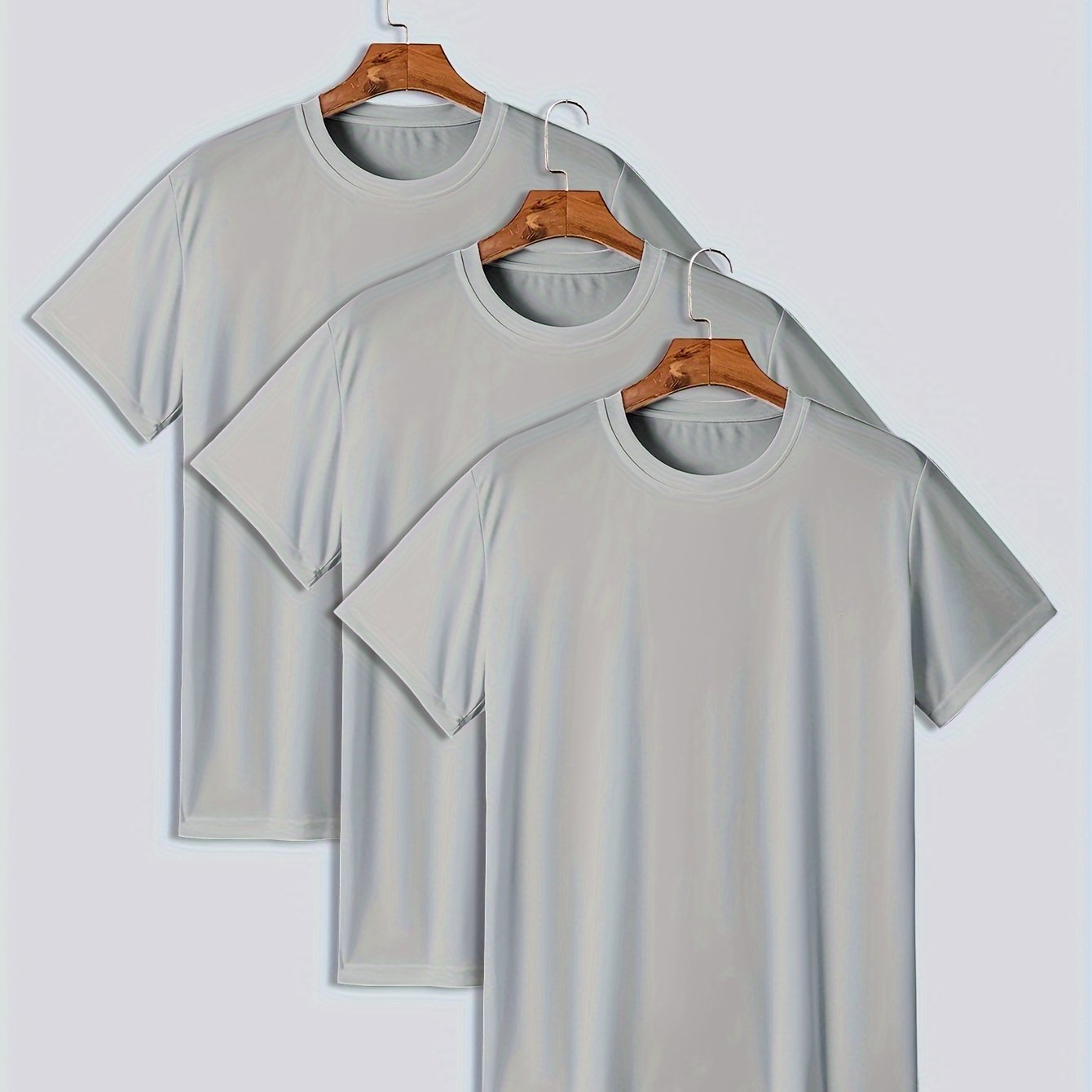 Pack de 3 camisetas de manga larga para hombre de talla grande en poliéster sólido para verano