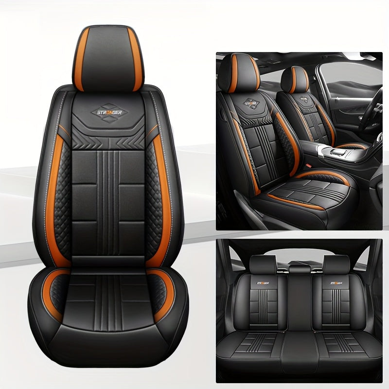 Car Seat Cover Universal Full Coverage PU Leather for 5 Seats All-Season