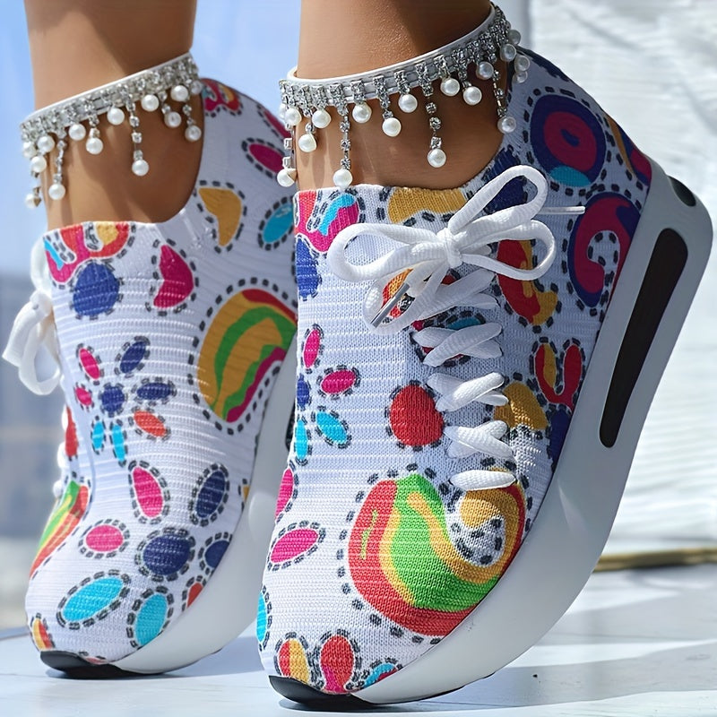 Women's Casual Lace-Up Printed Low Top Sneakers Fabric Upper All-Season