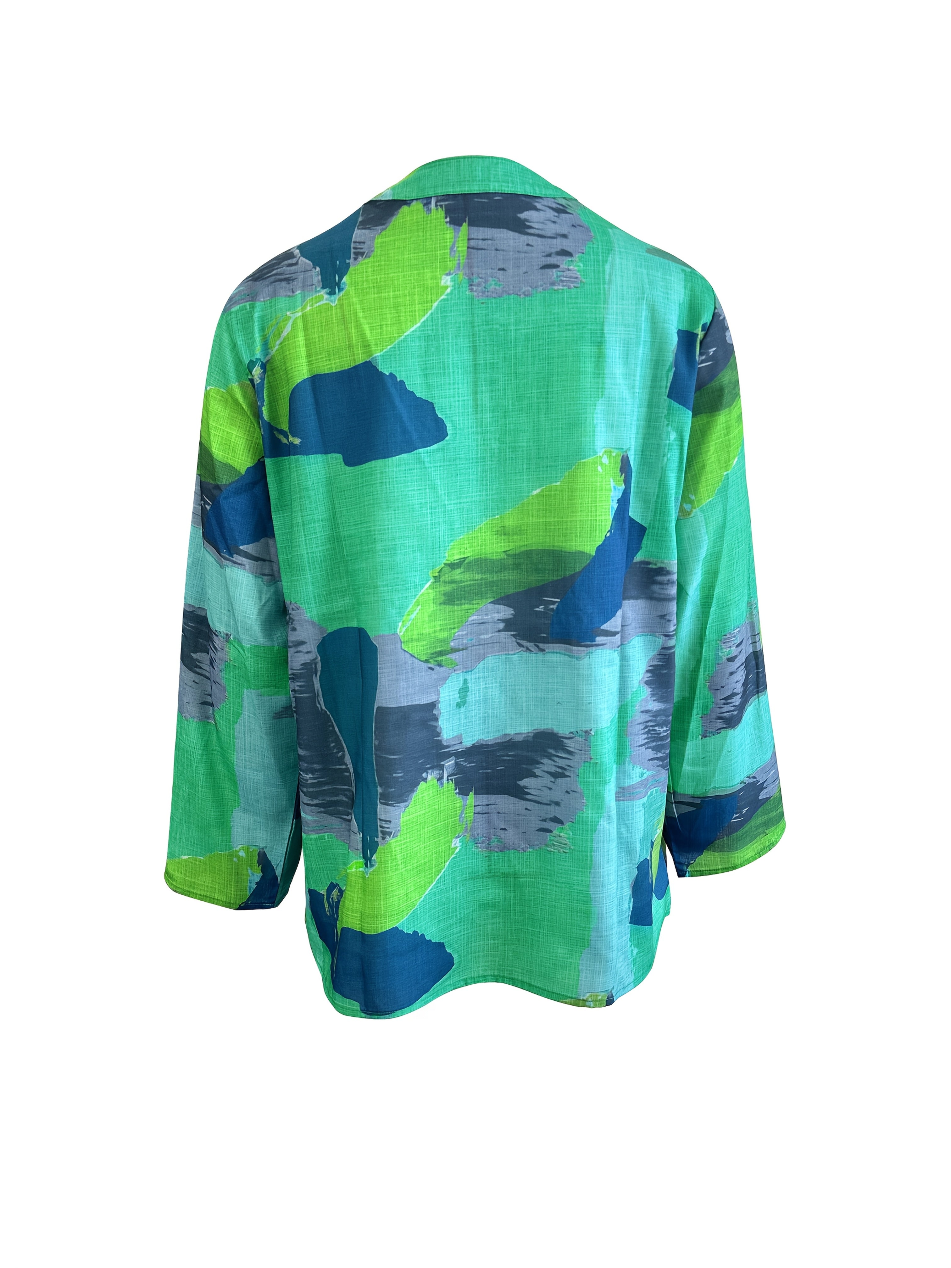 Plus Size Color Block Blouse Polyester Spandex Long Sleeve Shirt for Women