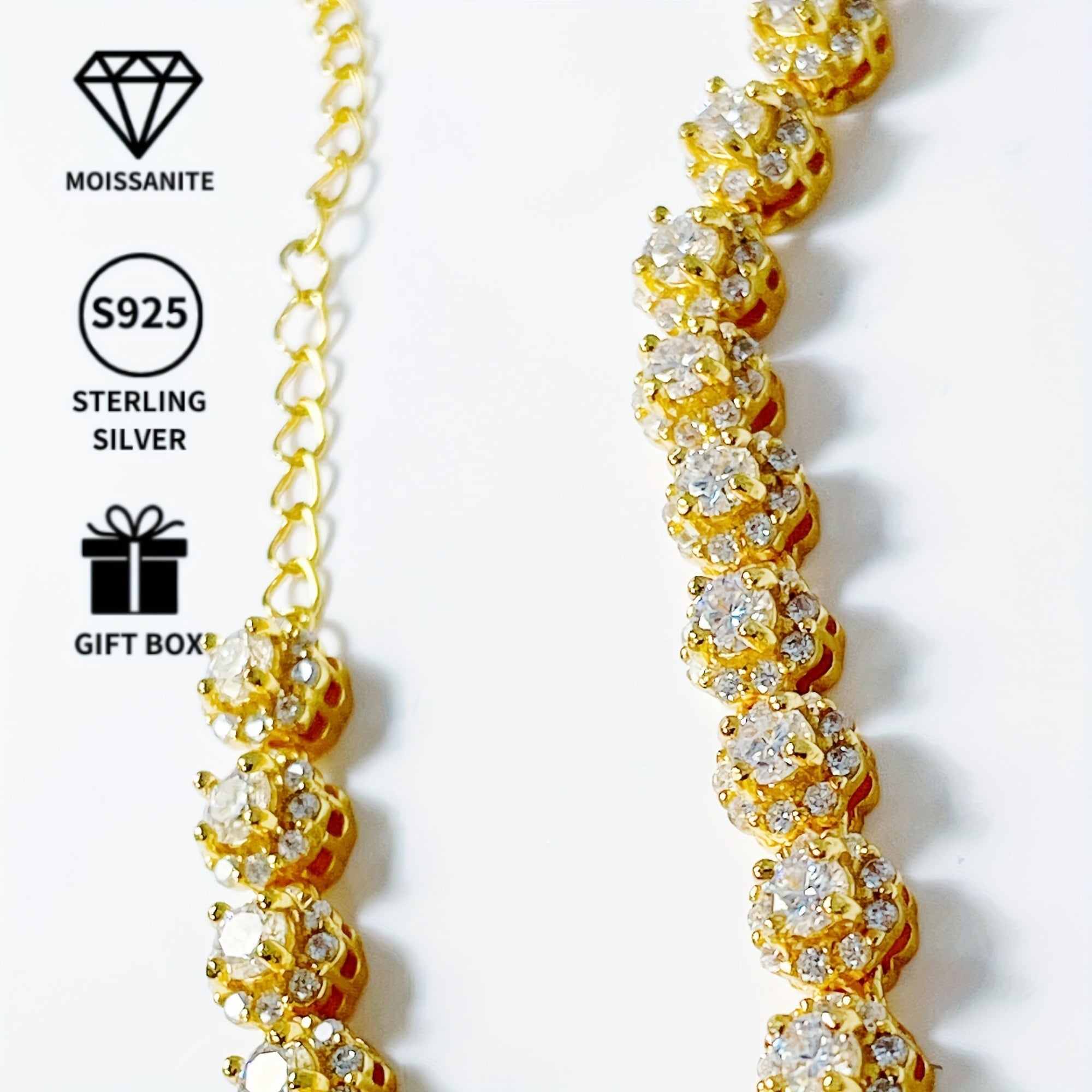 Women’s Moissanite Bracelet 18K Gold Plated Sterling Silver 0.1 Carat Gift Box