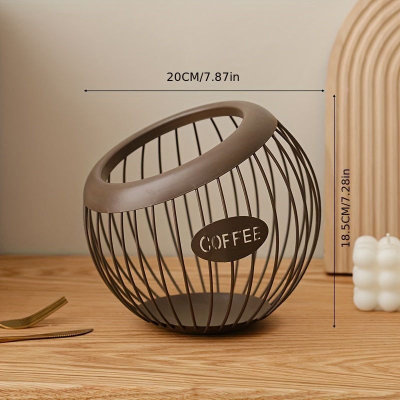 Temir san'atidan yasalgan qahva kapsulalari saqlash tokchasi, atıştırmalıklar va qahva uchun tashkil etish, uy bezatish va quritilgan mevalarni saqlash uchun meva savati.