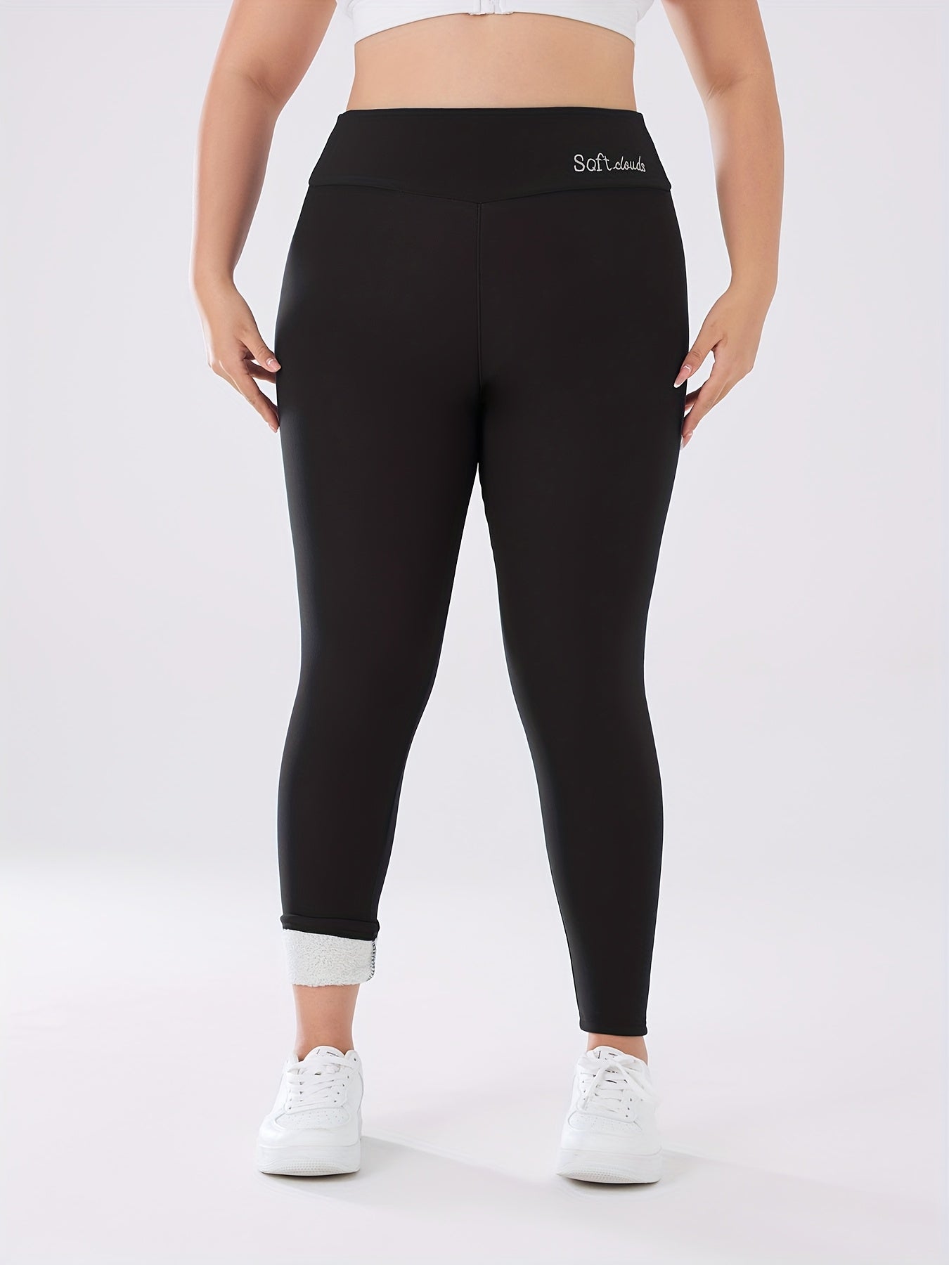 Women's Fleece-Lined Thermal Leggings Black Winter Warmth Casual Plus Size