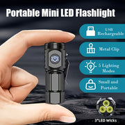 Linterna LED mini recargable por USB con lente Frog Eye, luz de emergencia portátil