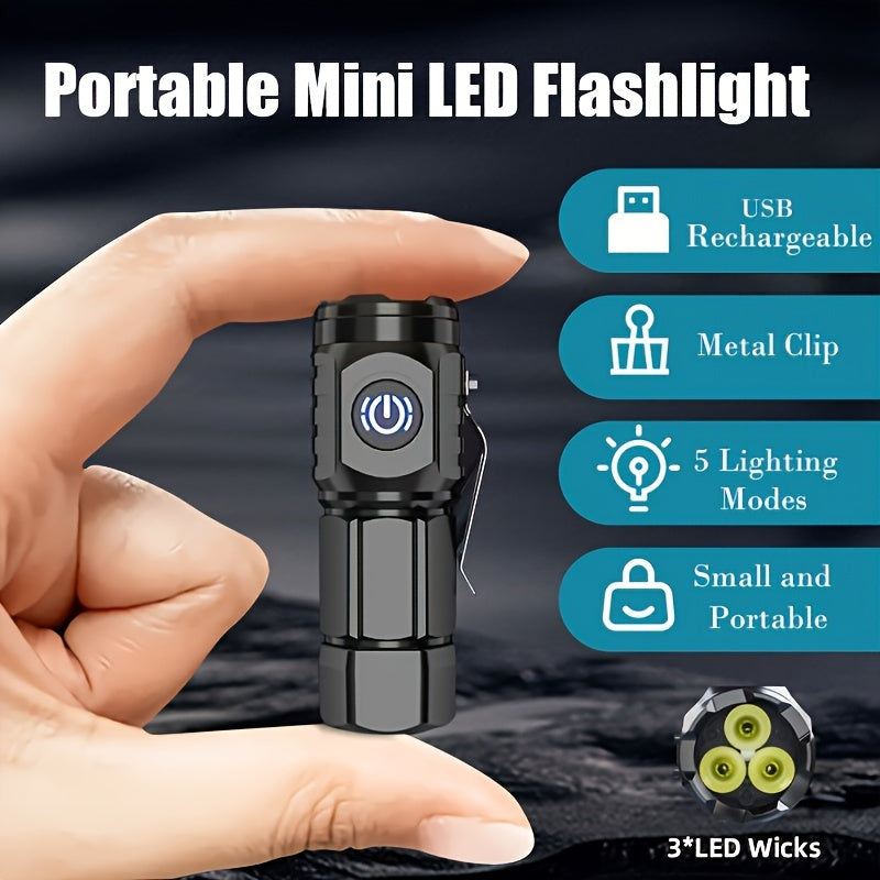 Mini LED USB Rechargeable Flashlight Frog Eye Lens Portable Emergency Light