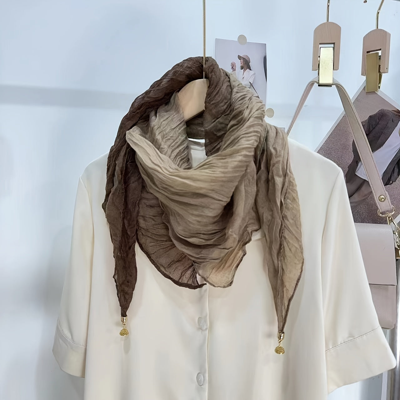 Ayollar uchun Bohemiy Linen sharf, gradient vintage bosma, 83 sm uzun sharf