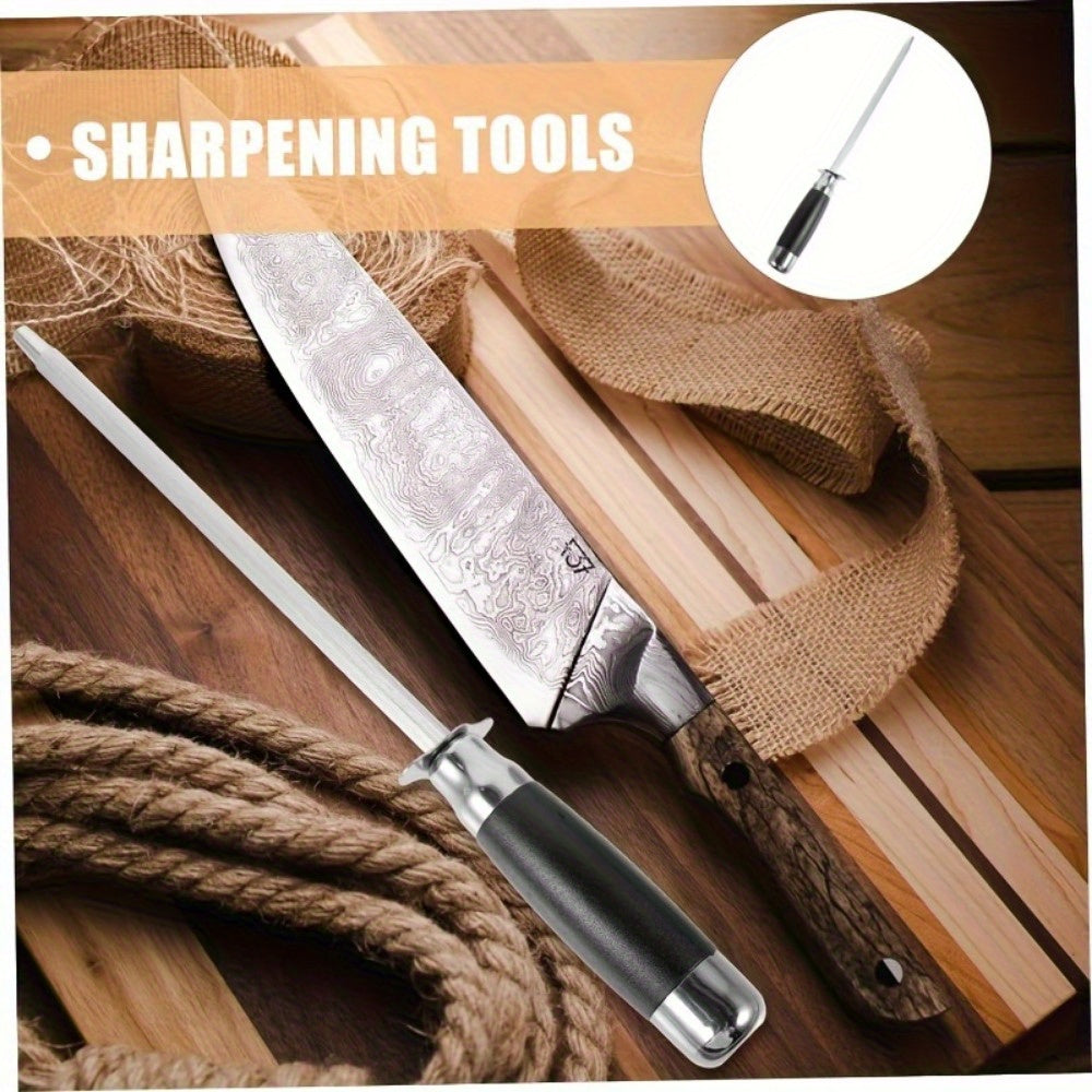 Diamond-Coated Stainless Steel Knife Sharpening Rod Ergonomic Black Handle Durable High Hardness