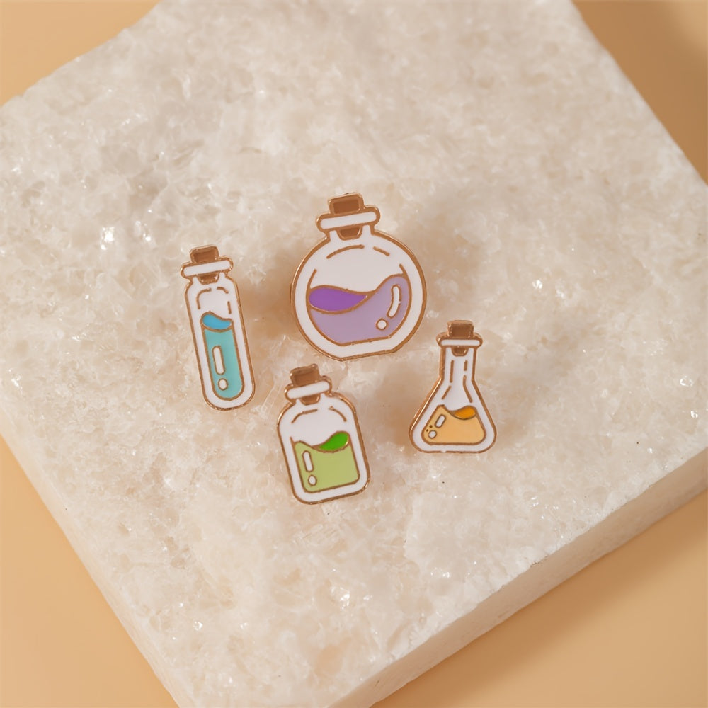Set of 4 Cartoon Chemical Bottle Enamel Pins Alloy Brooches for Bags and Jewelry