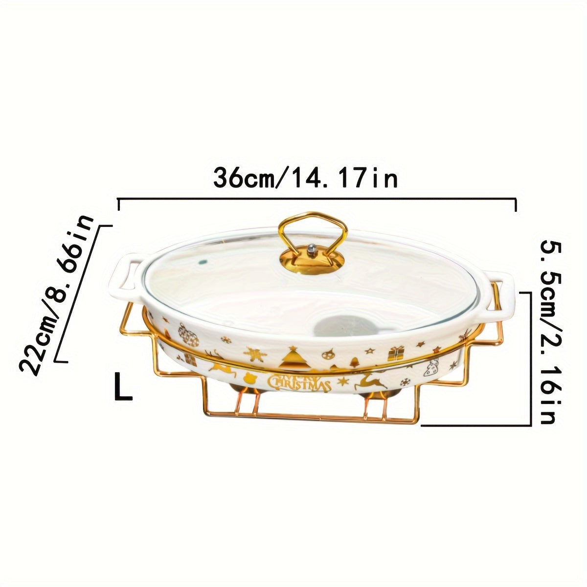 Керамическая рождественская кастрюля с крышкой и железной подставкой - Идеально подходит для приготовления супов, рагу и запеканок на кухне