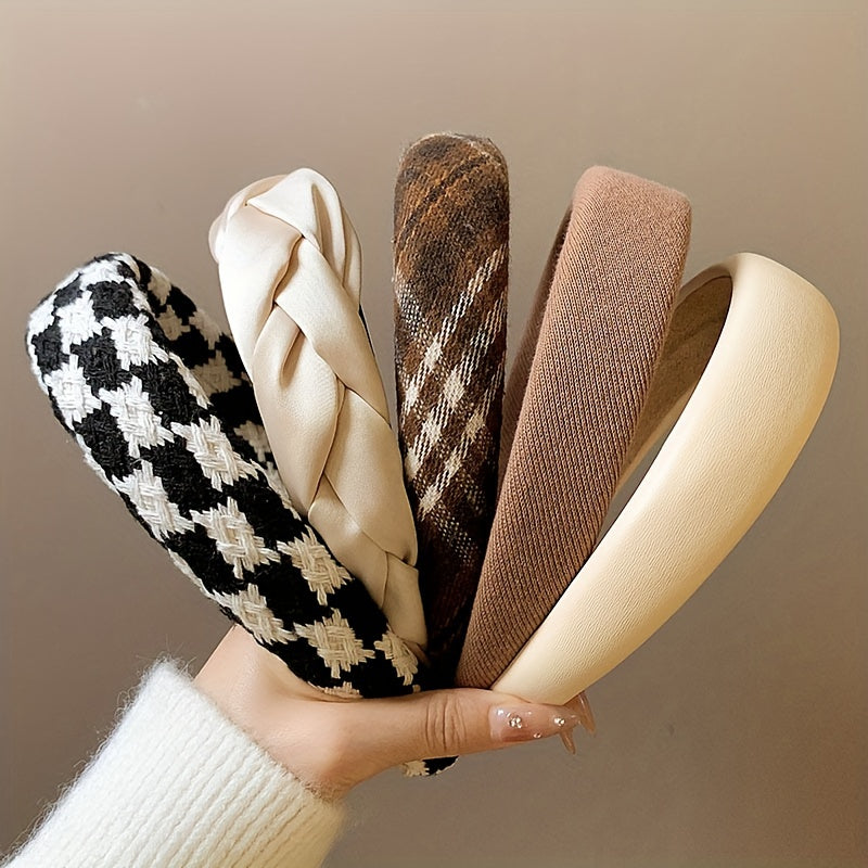 Ayollar uchun 5 ta keng mato bilan toʻqilgan va bir xil rangli soch taqishlari toʻplami, kuz qish sovgʻasi