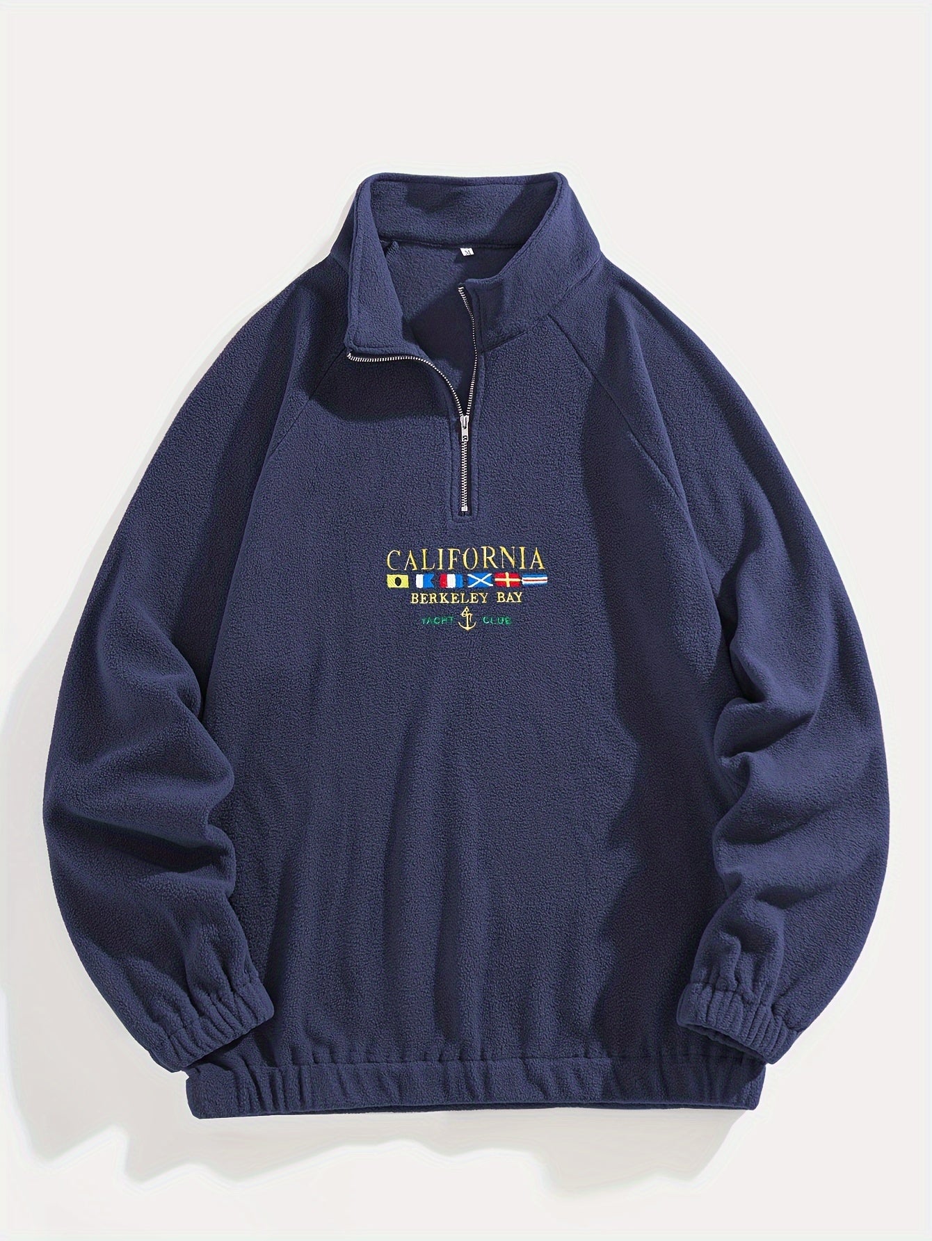 Men's Embroidered Flag Graphic Sweatshirt with Half Zipper Stand Collar for Outdoor Activities