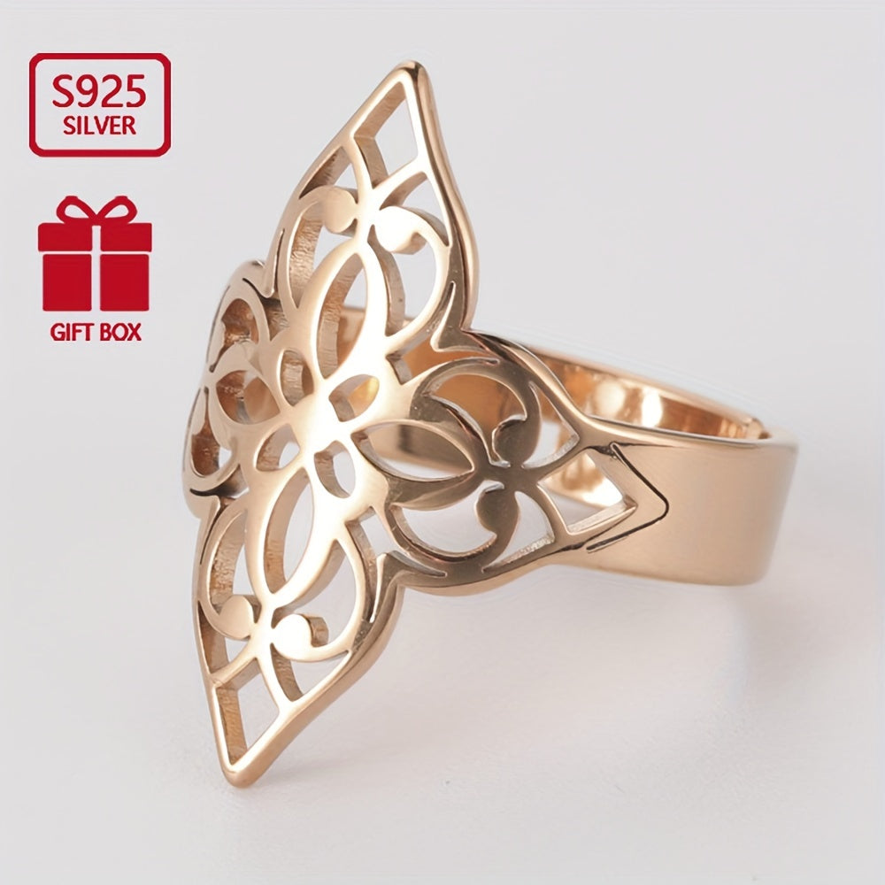 Sterling Silver Ethnic Style Lucky Flower Ring for Women