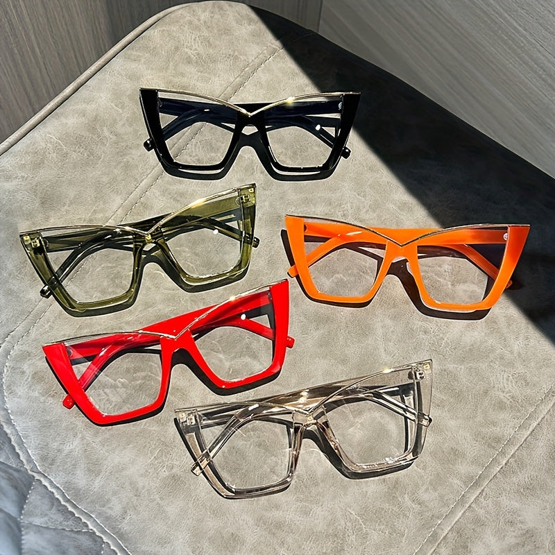 Women Cat Eye Vintage Glasses with Transparent Lenses and Jelly Colored Frames