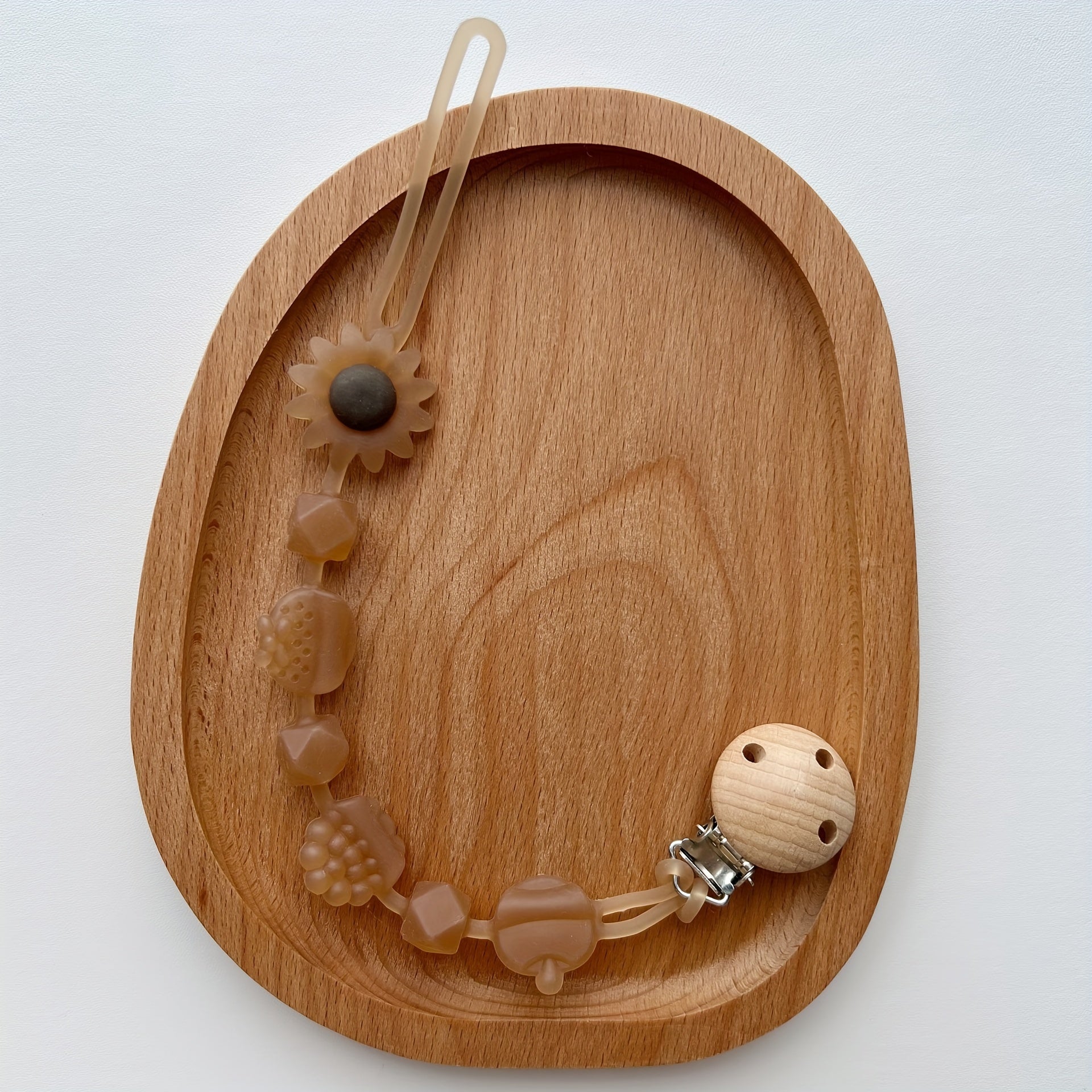 Silicone Teething Toy for Babies 0-3 Years Floral Fruit Clip Food-Grade Biteable Chain Pink Blue Yellow Brown