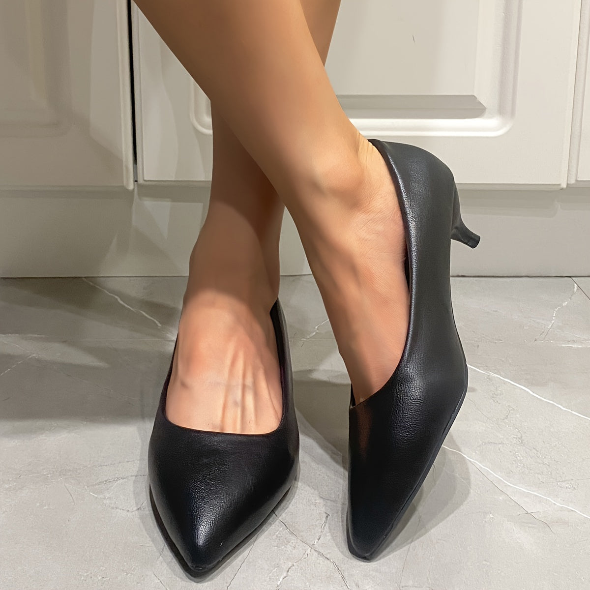 Women's Pointed Toe Pumps with Low Heel and Solid Color