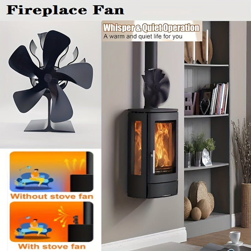 Wood Stove Fan 5-Blade Non-Electric Quiet Circulates Warm Air for Fireplace or Heater