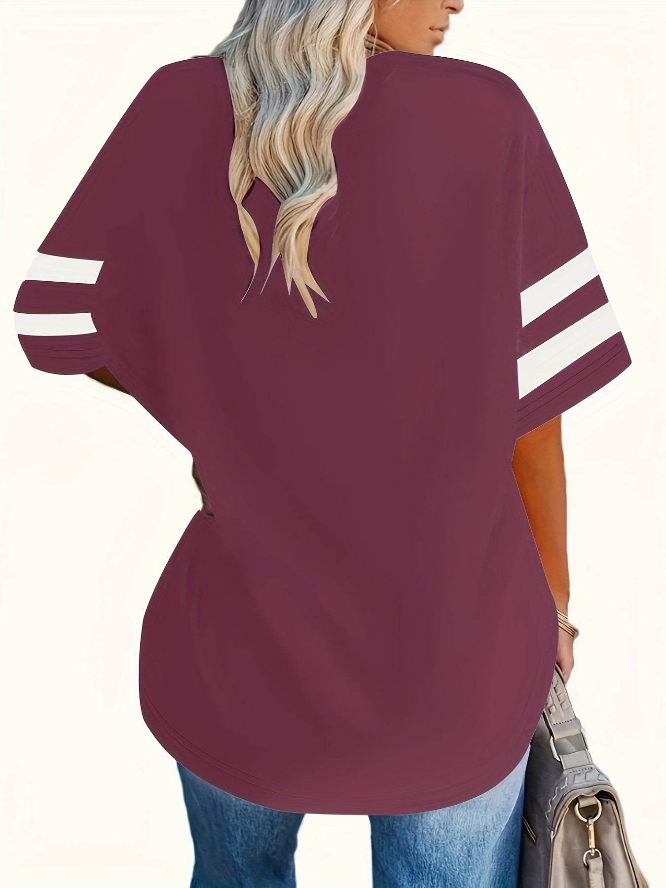 Plus Size Women's V-Neck Short Sleeve T-Shirt With Heart Print Spring Summer