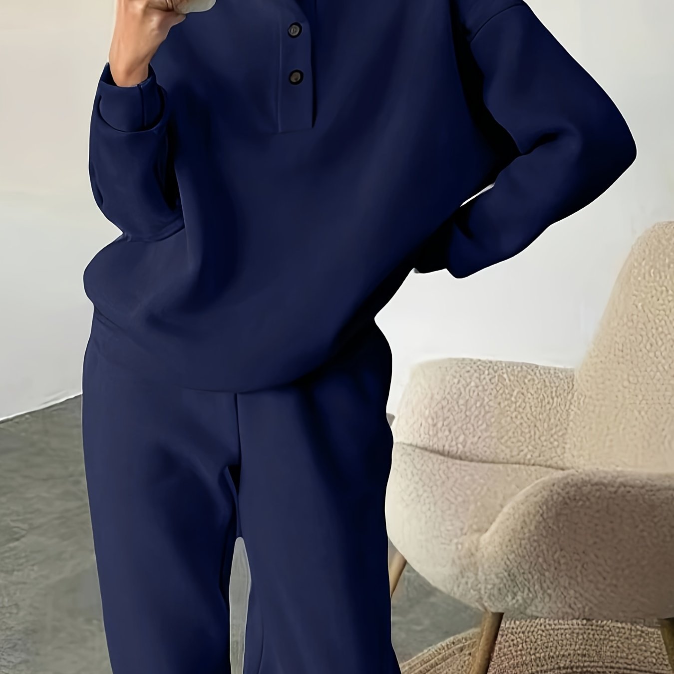 Conjuntos de sudadera para mujer otoño e invierno de color sólido, poliéster microelástico, estilo casual europeo-americano