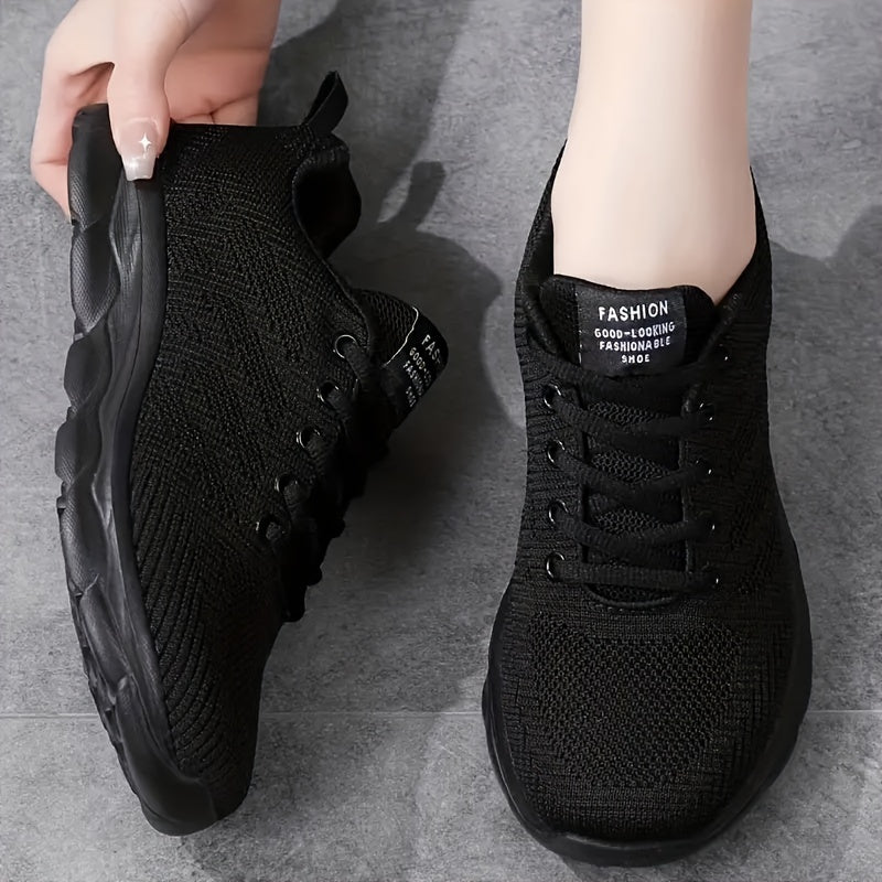Women Breathable Mesh Running Shoes Black Lightweight Athletic Sneakers