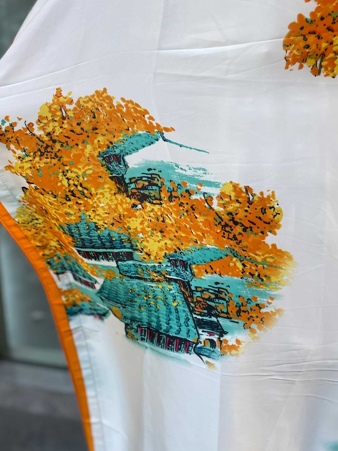 Plus Size Floral Print Longline Dress Polyester Batwing Sleeves Tassel Scarf