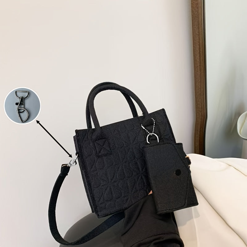 Bolso casual de fieltro con patrón en relieve, correa ajustable, sin forro, bolso de hombro no tejido en varios colores