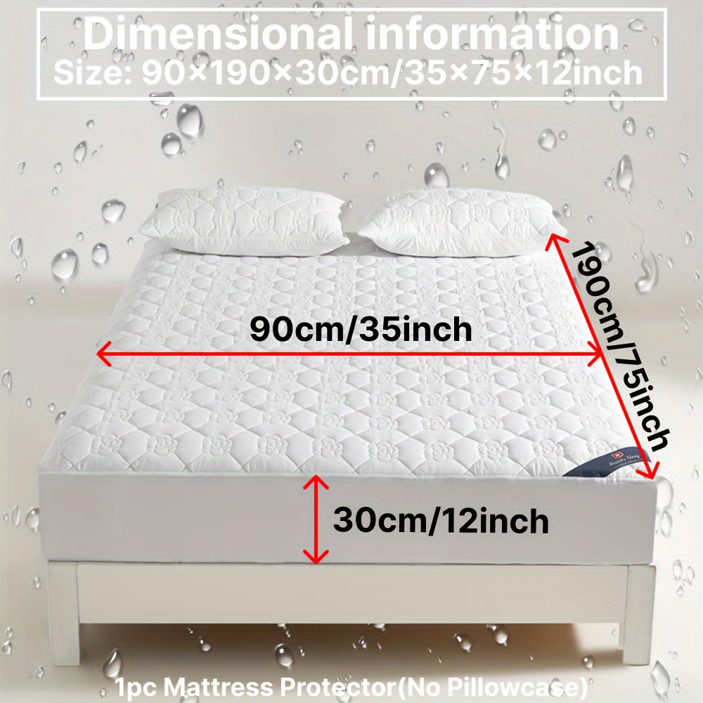 Protector de colchón impermeable con sábana ajustada, color verde azulado con estampado floral, acolchado, tecnología Soundwave, transpirable, poliéster