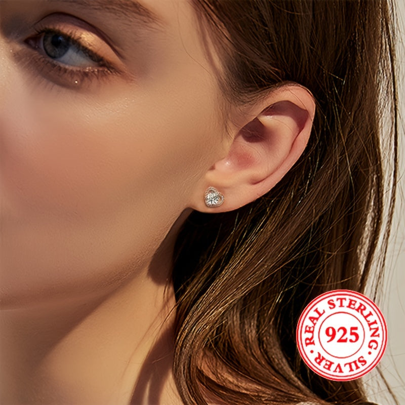 Conjunto de joyería de plata de ley con corazón, collar, pendientes y anillo de zirconia sintética para el Día de San Valentín o boda