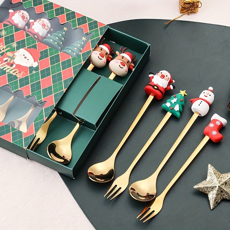 Christmas Themed Stainless Steel Cutlery Set 4 or 6 Pieces Gift Box for Desserts and Coffee