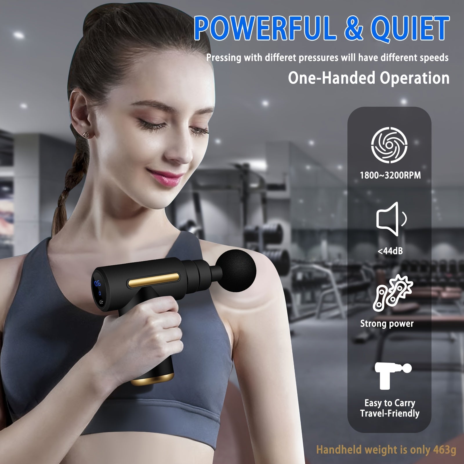 Portable Handheld Deep Tissue Massage Gun with 4 Heads for Athletes Pain Relief Back Neck Body