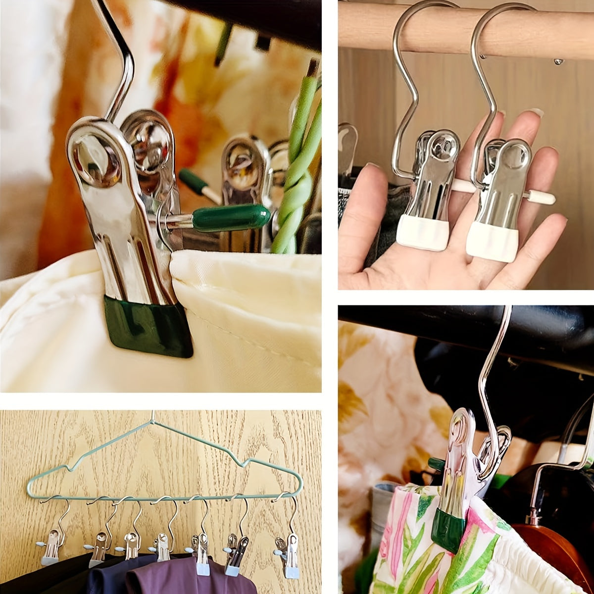 Juego de 10 pinzas de ropa de acero inoxidable para pantalones, calcetines y zapatos, perchas antideslizantes para secar