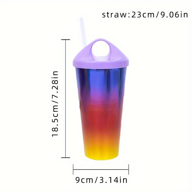 Plastic Gradient Reusable Water Bottle with Straw Non-Slip Shatterproof Sports Bottle for Fitness Juice Coffee