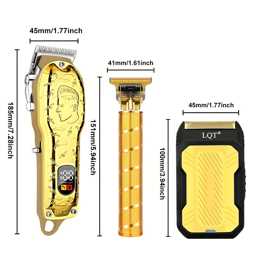 3pcs Professional Men's Electric Hair Clipper Set USB Rechargeable Wireless Gift for Hair Professionals