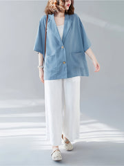 Women's Plus Size Light Blue Open Front Blazer Casual Long Sleeve Jacket