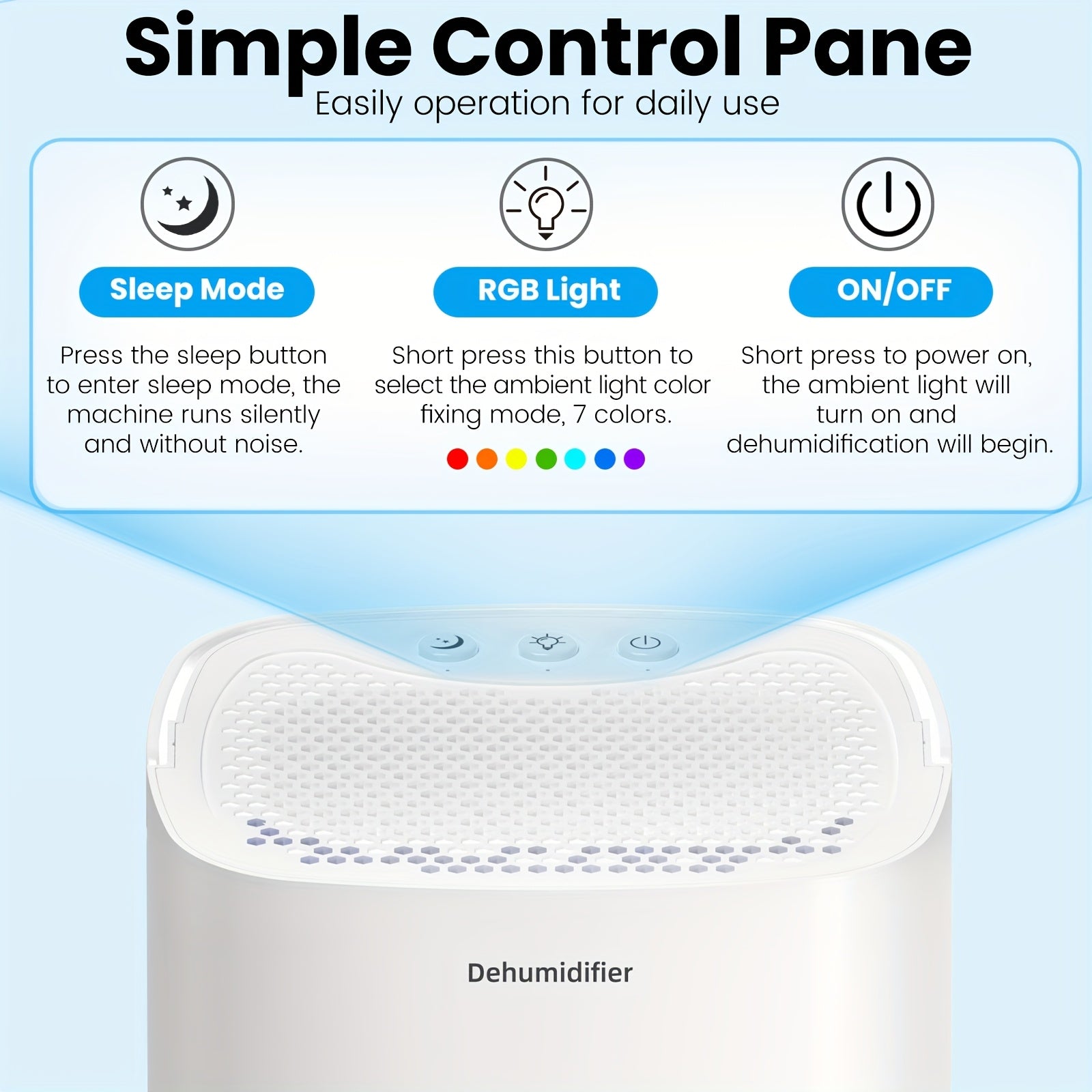 Uy uchun yotoqxona uchun 1L portativ namlikni olib tashlovchi qurilma, ko‘k LED chiroq bilan, shovqinsiz ishlash