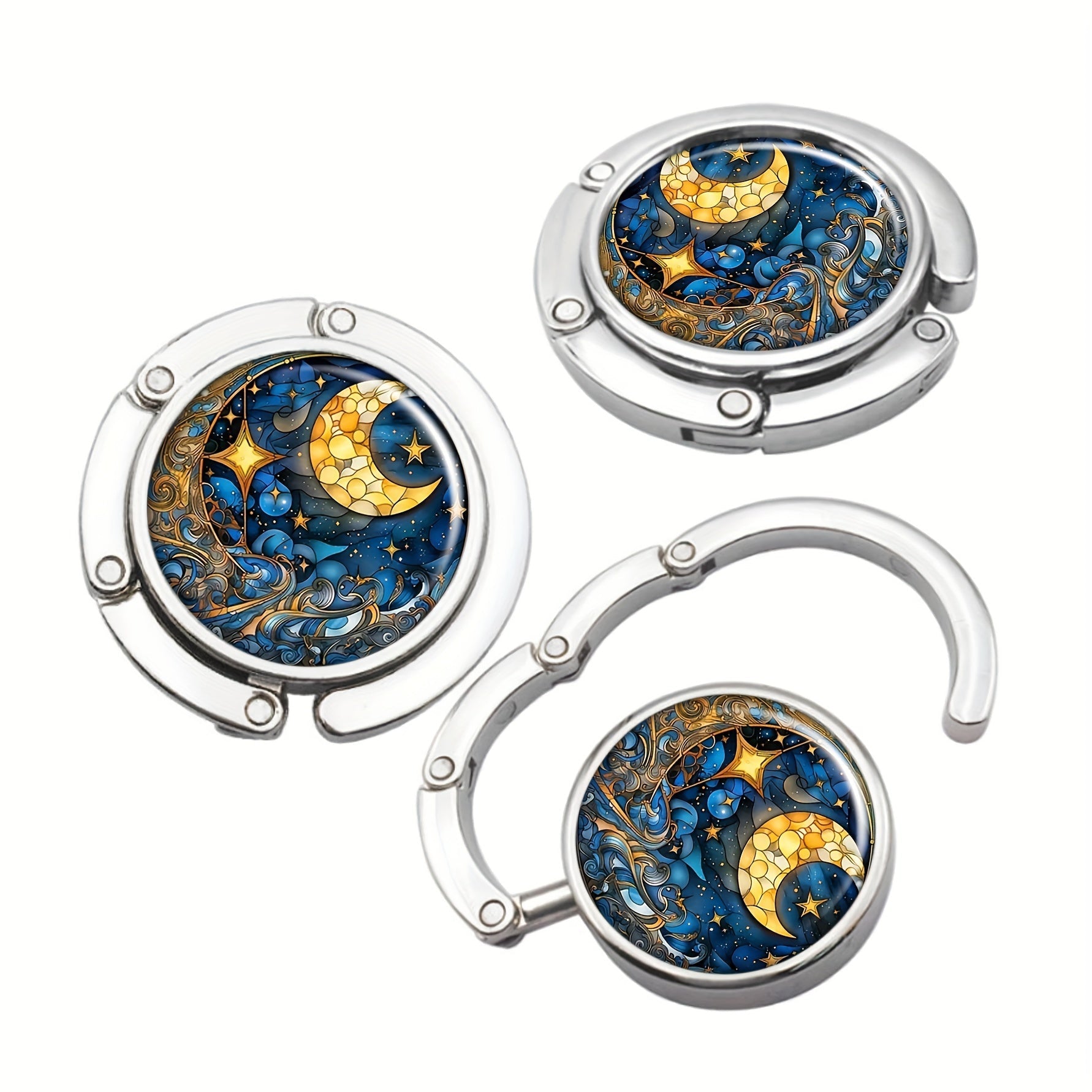 Moon and Stars Zinc Alloy Portable Bag Hook Foldable Handbag Hanger for Travel and Table Use
