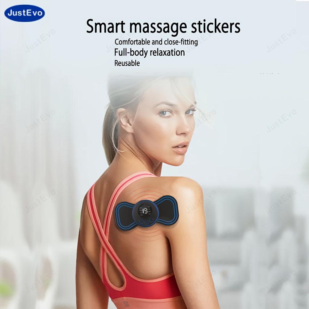 Mini Portable USB Rechargeable Massager Patch with Digital Display for Full Body Muscle Relaxation Black Blue