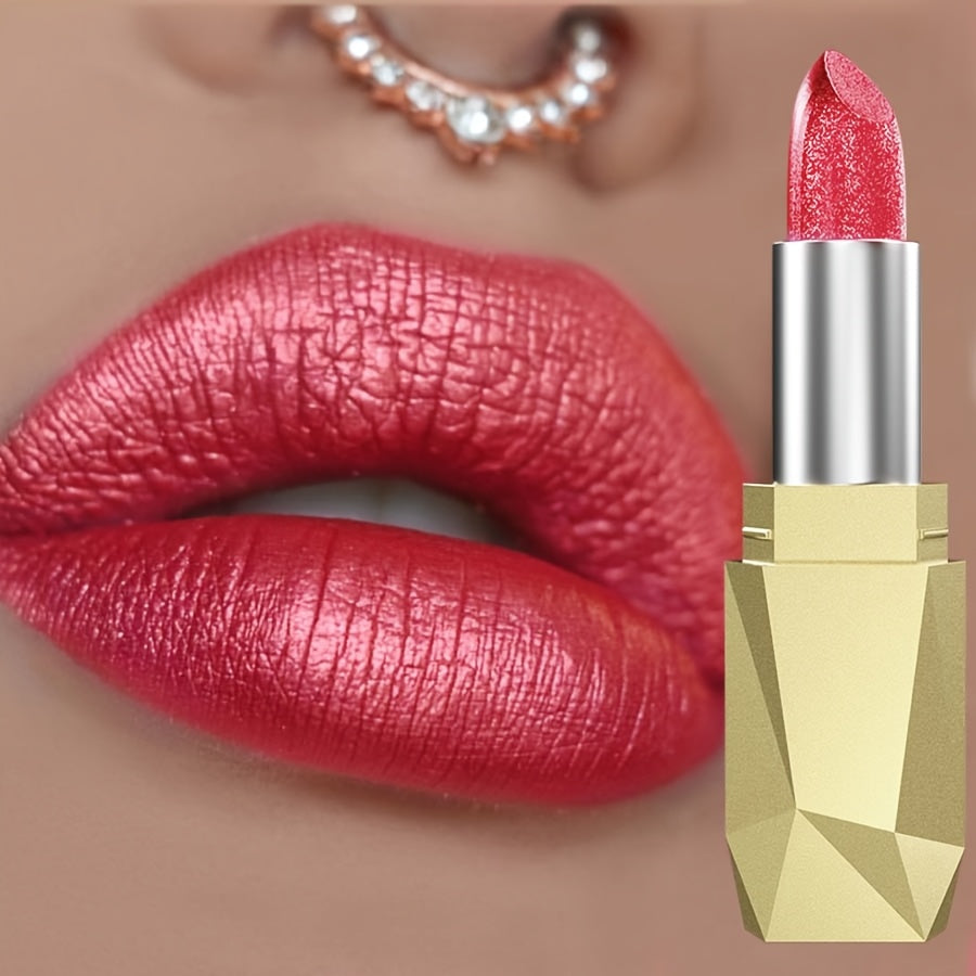 Women Red Pearlescent Lipstick Long-Lasting Waterproof Non-Sticky