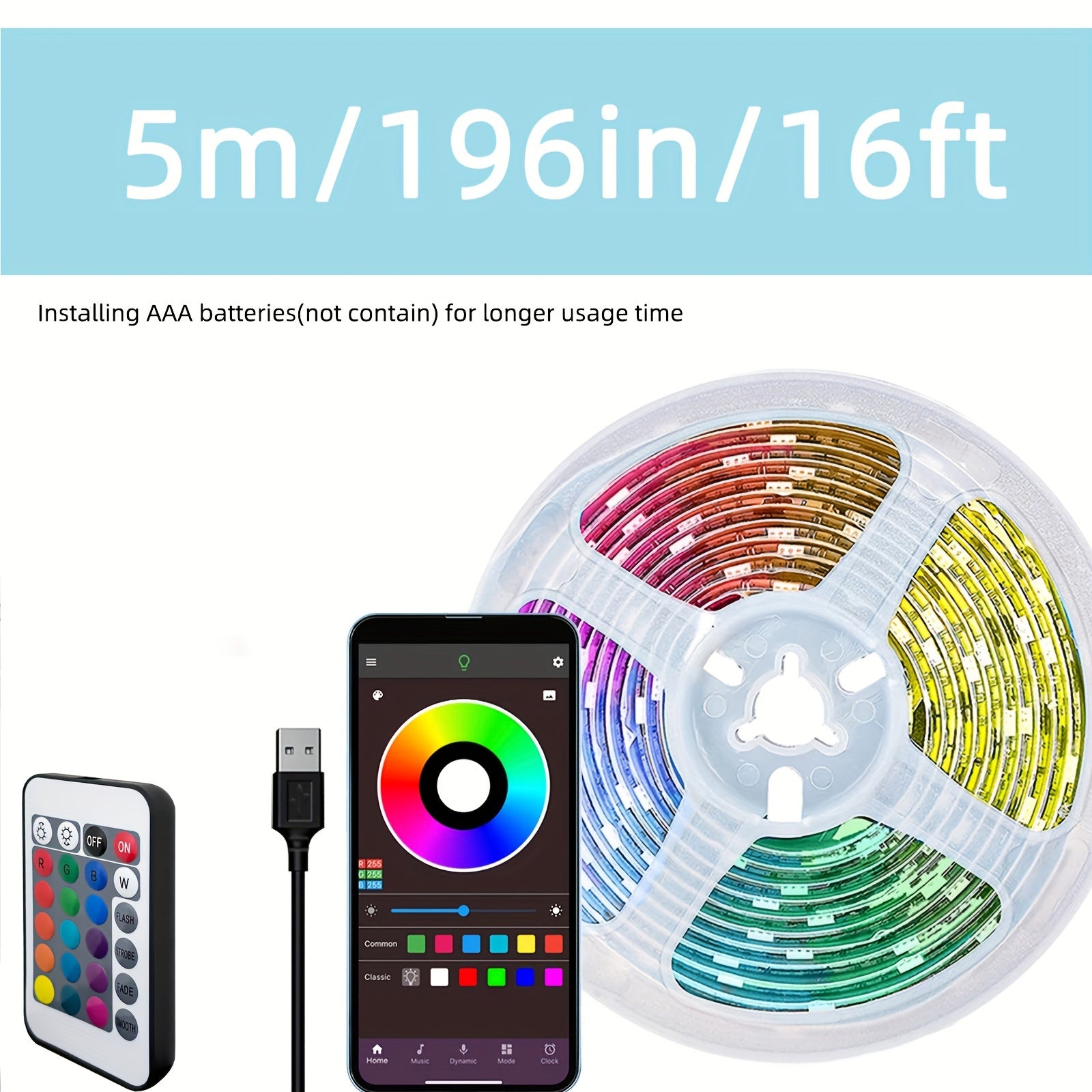 LED Strip Lights RGB Dimmable USB Music Sync Timer for Bedroom Game Room Decor
