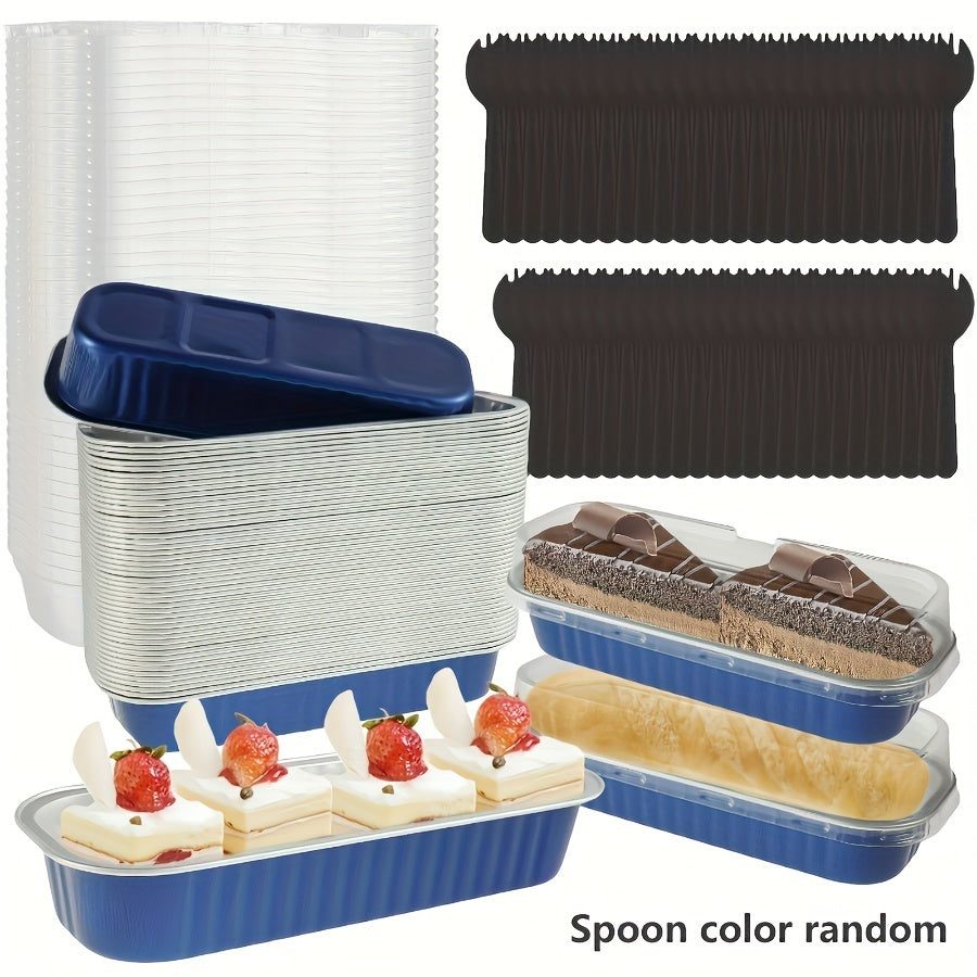 150 Pieces Mini Cake Pans with Lids and Spoons Non-Stick Aluminum Foil Baking Loaf Pans