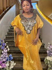 Women's Plus Size Sequin Maxi Dress with Round Neck Batwing Sleeves