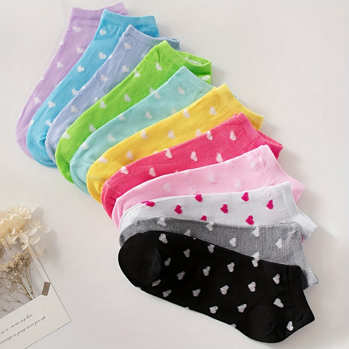 Women Heart Print Ankle Socks Pack of 20 Candy Colors for Valentine's Day