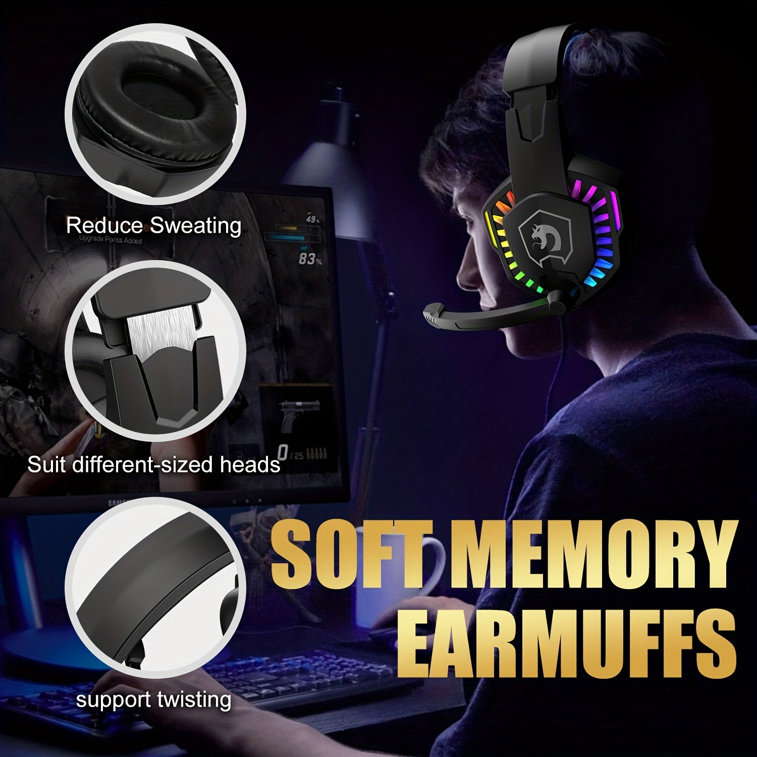 Wired Gaming Keyboard and Mouse Set with Rainbow LED Backlit Headset and Mouse Pad for PC, Mac, PS4, Xbox