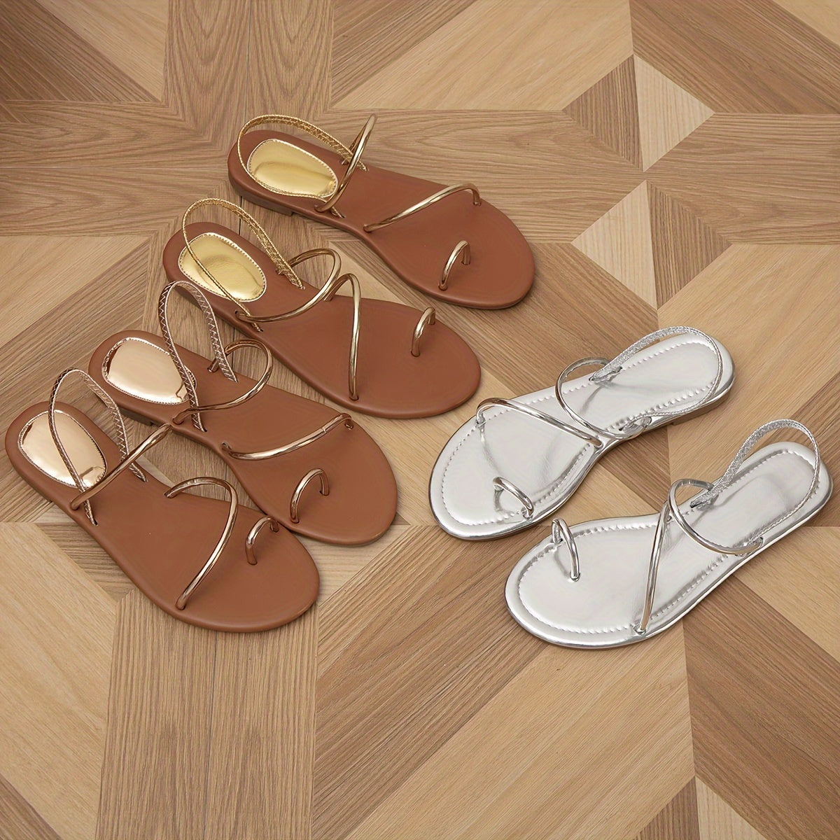 Women's Flat Slip-On Ankle-Strap Sandals with Round Toe for Spring and Summer